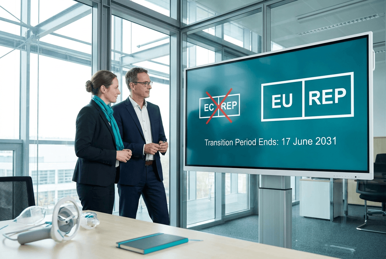 Amendment replaces the long-standing "EC REP" symbol with "EU REP" for the authorised representative in the European Union.